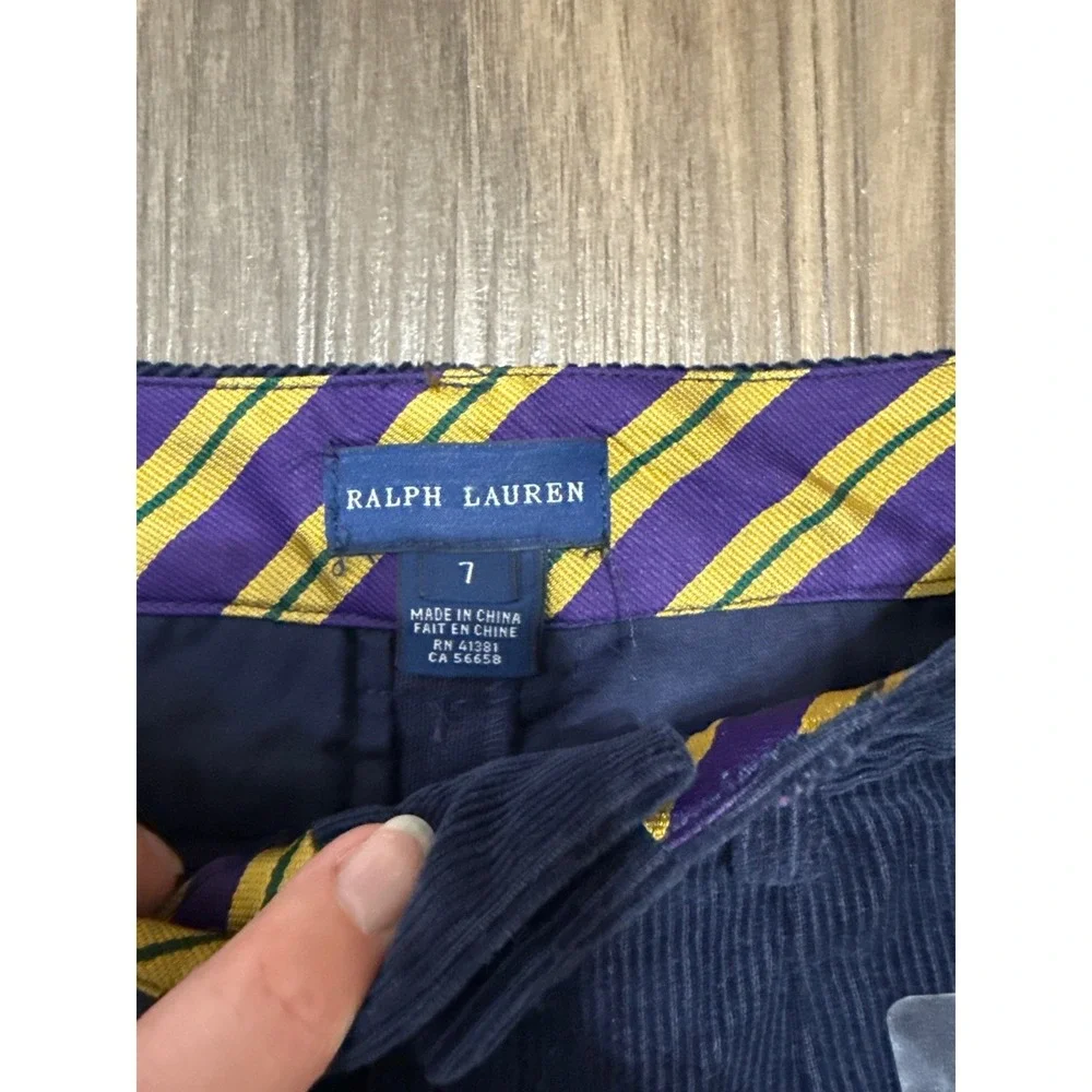 NWT Ralph Lauren Girls Navy‎ Pleated Corduroy Shorts Sz 7 Preppy Holiday